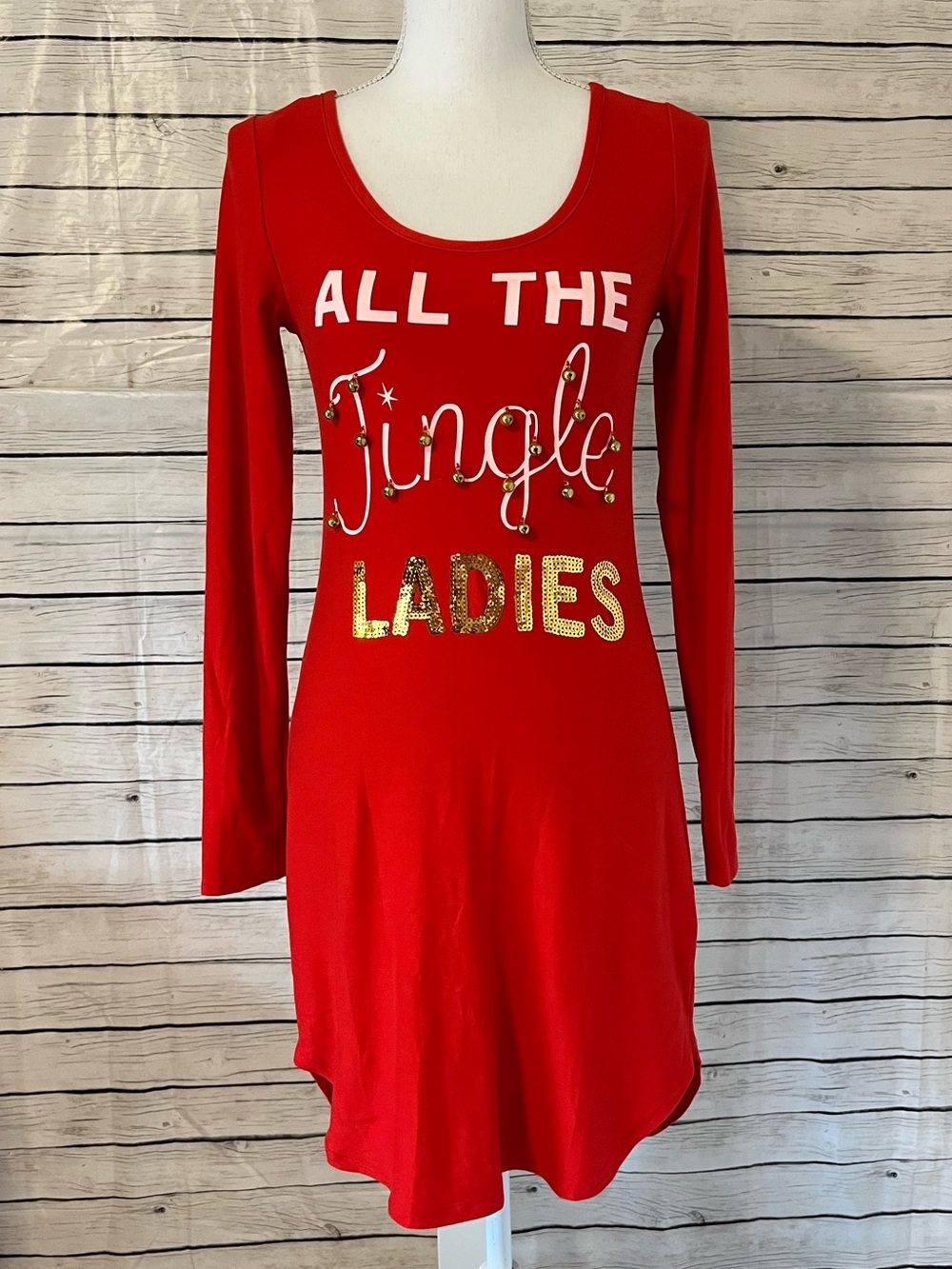 Derek Heart Red Stretch All The Jingle Ladies Sleep Shirt Size Medium